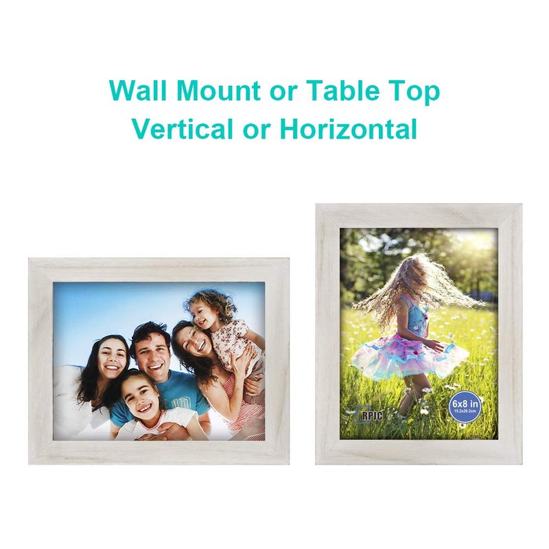 RPJC 6x8 inch Picture Frame Made of Solid Wood and High Definition Glass Display Pictures for Table Top Display and Wall Mounting Photo Frame with Stand Rustic White - Image 5